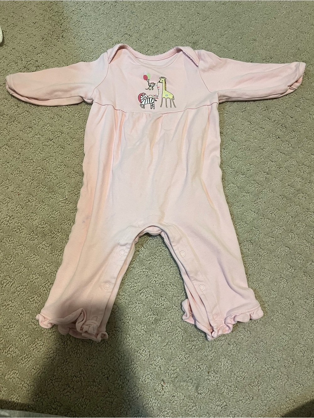 Gymboree Light Pink Footie One-Piece with Giraffe and Zebra Motif